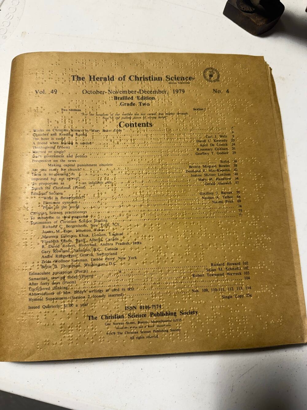 Braille Edition of The Herald of Christian Science Magazine 1979